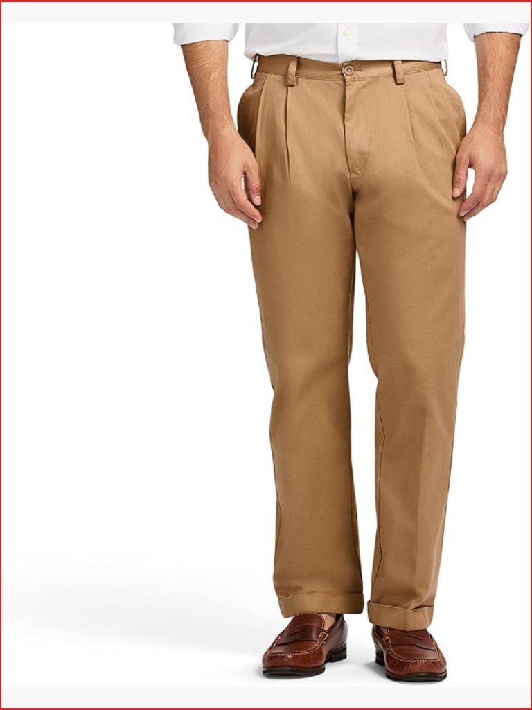 Classic Fit Double Pleated Chino Pants - 100% Cotton Wrinkle-Free